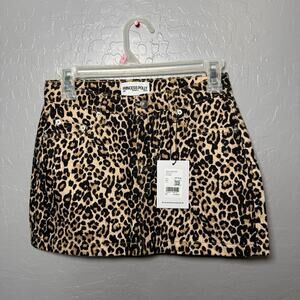 Princess Polly Nickei Denim Mini Leopard Print Skirt US 0